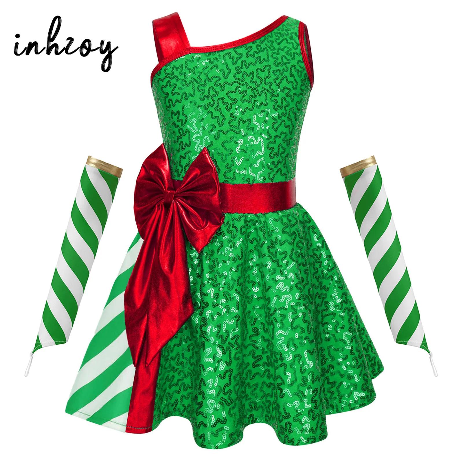 Elf Costume Christmas - Crianças meninas lantejoulas natal collant vestido