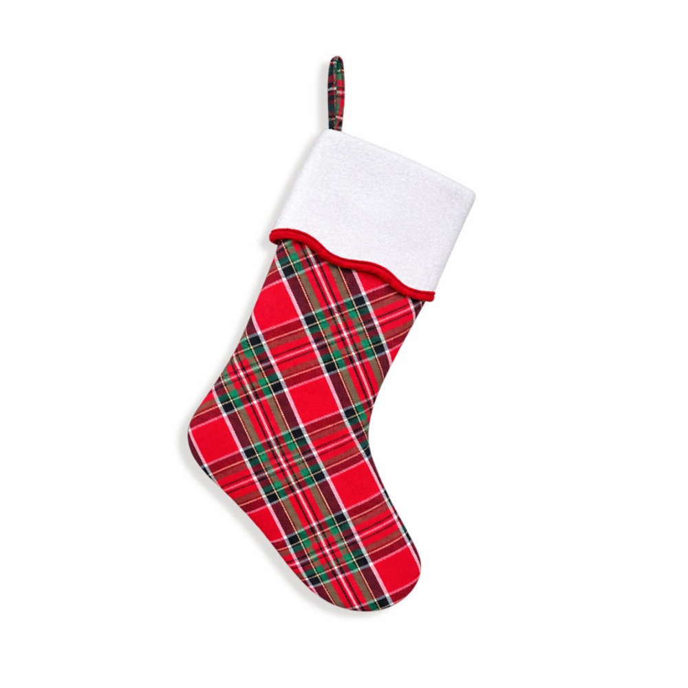 Meia de Natal xadrez com laço, - Christmas Stocking Hanging avaliação e preço